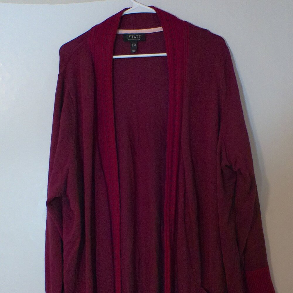 Estate Isaac Mizrahi Live Women’s Burgundy Open Front Cardigan Sweater – Size 3X